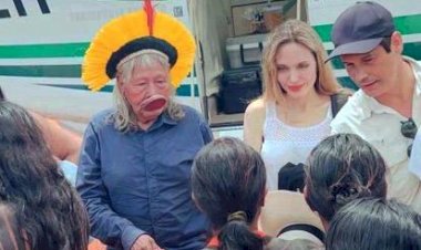 Atriz norte-americana Angelina Jolie visita aldeia onde reside cacique Raoni, em São José do Xingu