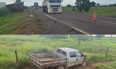 Caminhonete bate na traseira de carreta na BR-158 em Barra do Garças e deixa 2 feridos